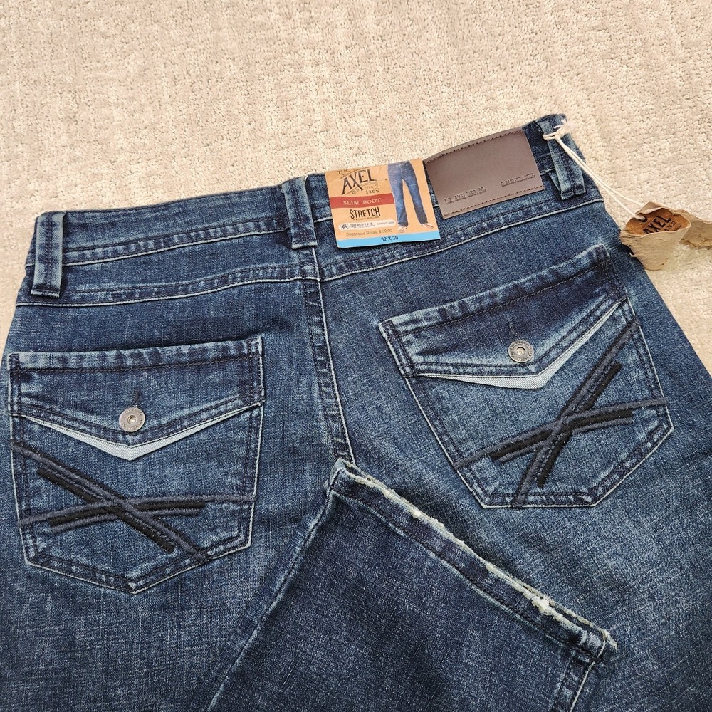 TK Axel Jeans Men 32x30 Slim Bootcut Thick Stitch Cowboy Rodeo Flap Pocket NEW